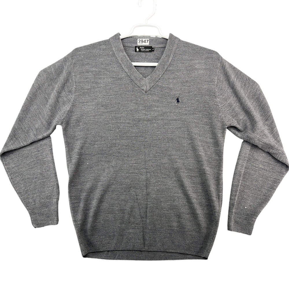 Polo Ralph Lauren Mens Gray 100% Cashmere V-Neck Sweater Size Large Pony Logo